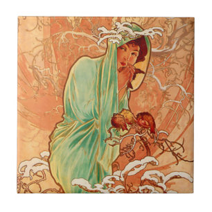 Azulejo De Cerâmica Alphonse Mucha Art Nouveau Winter