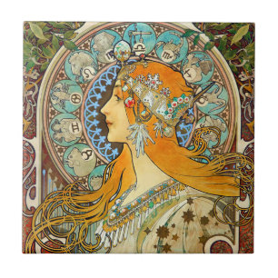 Azulejo De Cerâmica Alphonse Mucha Art Nouveau Zodiac