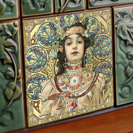 Azulejo De Cerâmica Alphonse Mucha Champagne Art Nouveau Vintage