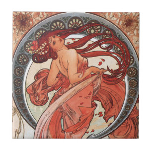 Azulejo De Cerâmica Alphonse Mucha Dance 1898 Art Nouveau Vintage