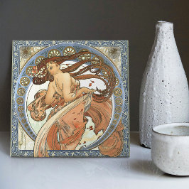 Azulejo De Cerâmica Alphonse Mucha "Dancing" Art Nouveau Vintage