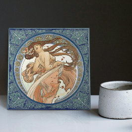 Azulejo De Cerâmica Alphonse Mucha "Dancing" Art Nouveau Vintage