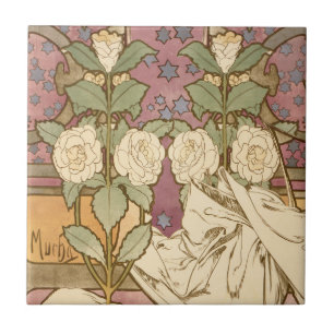 Azulejo De Cerâmica Alphonse Mucha Estrelas Elegantes Art Nouveau Camé