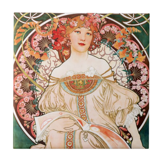 Azulejo De Cerâmica Alphonse Mucha F. Champenois Telhar (Frente)