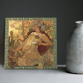 Azulejo De Cerâmica Alphonse Mucha Fall Season Art Nouveau Vintage