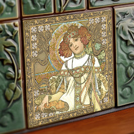 Azulejo De Cerâmica Alphonse Mucha Fall Seasons Art Nouveau Vintage