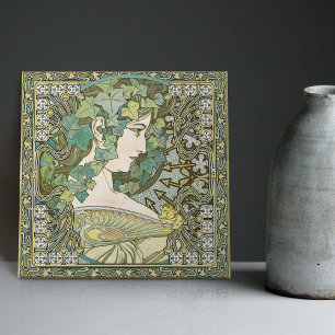 Azulejo De Cerâmica Alphonse Mucha IVY 1901 Art Nouveau Vintage