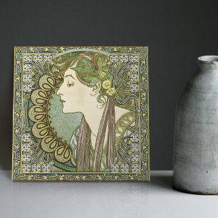 Azulejo De Cerâmica Alphonse Mucha LAUREL 1901 Art Nouveau Vintage