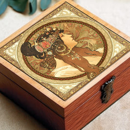Azulejo De Cerâmica Alphonse Mucha Mulher Retrato Art Nouveau Vintage