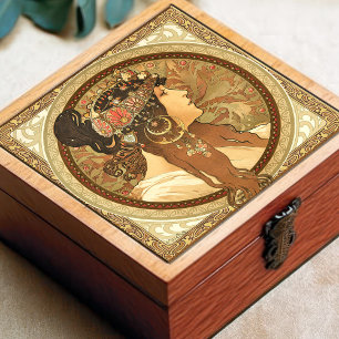 Azulejo De Cerâmica Alphonse Mucha Mulher Retrato Art Nouveau Vintage