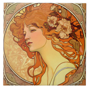Azulejo De Cerâmica Alphonse Mucha Sarah Bernhardt Art Nouveau Cerâmic