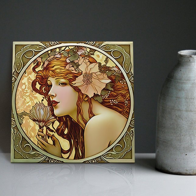 Azulejo De Cerâmica Alphonse Mucha Sarah Bernhardt Art Nouveau Cerâmic (Criador carregado)