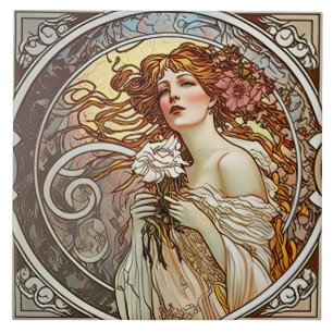 Azulejo De Cerâmica Alphonse Mucha Sarah Bernhardt Art Nouveau Cerâmic
