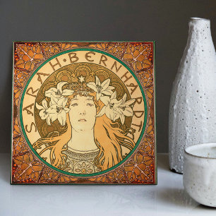 Azulejo De Cerâmica Alphonse Mucha Sarah Bernhardt Art Nouveau Vintage