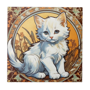 Azulejo De Cerâmica Alphonse Mucha Style Cat