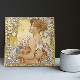 Azulejo De Cerâmica Alphonse Mucha Summer Seasons Art Nouveau Vintage