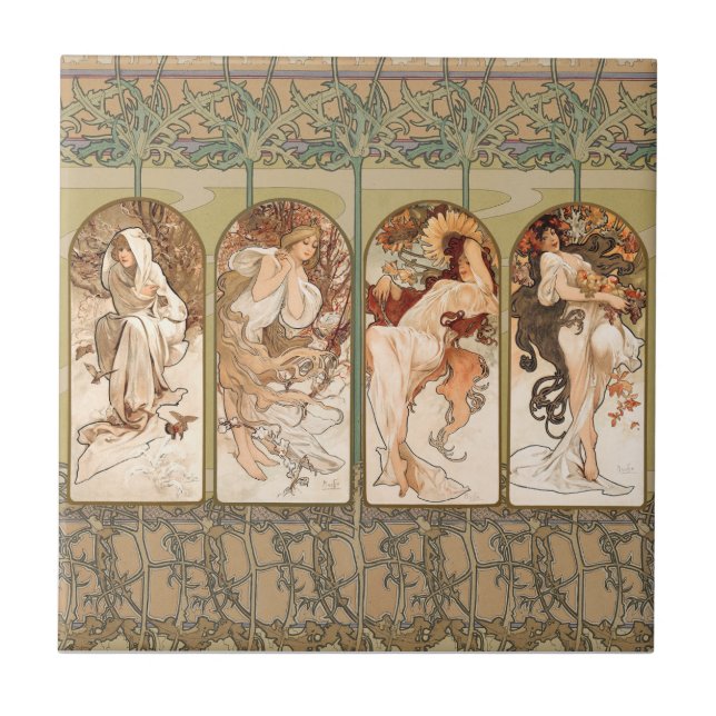 Azulejo De Cerâmica Alphonse Mucha The Seasons 1897 Art Nouveau (Frente)