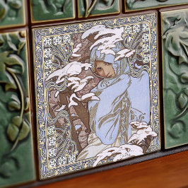 Azulejo De Cerâmica Alphonse Mucha Winter 4Seasons Art Nouveau Vintage