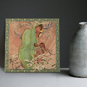 Azulejo De Cerâmica Alphonse Mucha Winter Season Art Nouveau Vintage