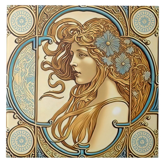 Azulejo De Cerâmica Alphonse Mucha Zodiac Wall Decor Art Nouveau Ceram (Frente)