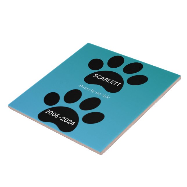 Azulejo De Cerâmica Always By My Side Teal Blue Paw Print Tribute (Lateral)