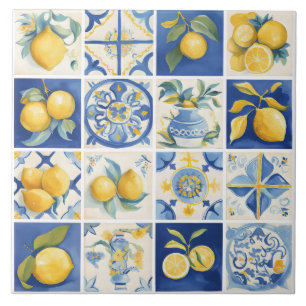 Azulejo De Cerâmica Amalfi Coast Watercolor — Lemon Mediterrâneo
