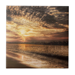 Azulejo De Cerâmica Amanhecer Deslumbrante na Praia