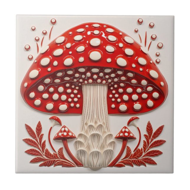 Azulejo De Cerâmica Amanita Muscaria Vermelha Selvagem Efeito Cogumelo (Frente)