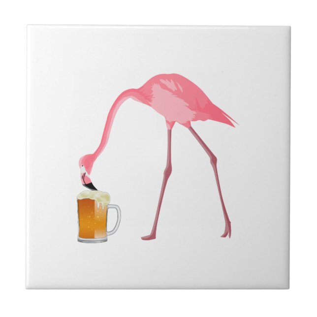 Azulejo De Cerâmica Amante cor-de-rosa da cerveja do flamingo (Frente)