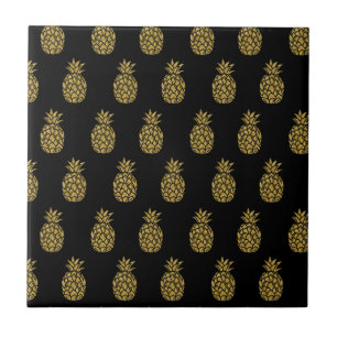 Azulejo De Cerâmica Amante de Abacaxi Brilhante Dourado Fruta Tropical