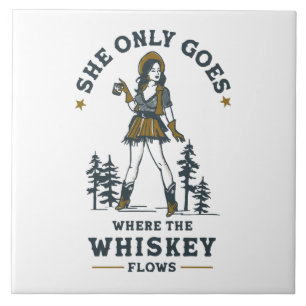 Azulejo De Cerâmica Amante de Whisky Cowgirl Ocidental Vintage Engraça