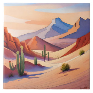 Azulejo De Cerâmica Amantes de cena divertida no deserto