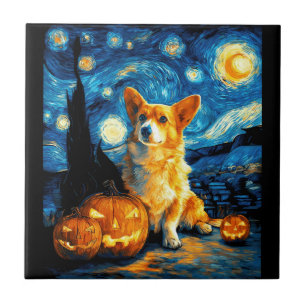 Azulejo De Cerâmica Amantes de Corgi Pintura de van gogh noite estrela