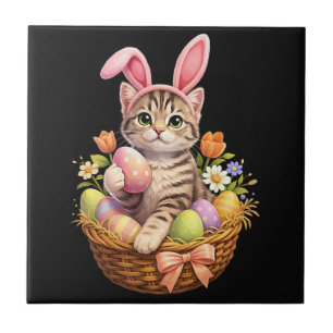 Azulejo De Cerâmica Amantes de Gatinhos Fofos Feliz Páscoa Gato