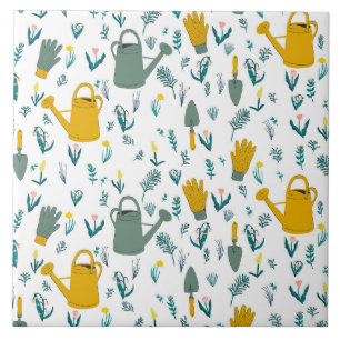 Azulejo De Cerâmica Amantes de jardinagem: água, lata, luvas, ervas