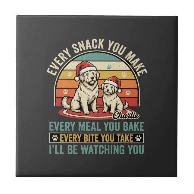 Azulejo De Cerâmica Amantes de Natal Observam Comida de Cachorro (Frente)