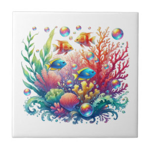 Azulejo De Cerâmica Amantes de peixes do oceano divertidos