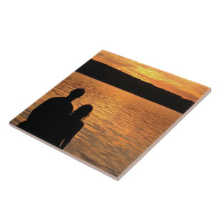 Azulejo De Cerâmica Amantes no lago Sunset