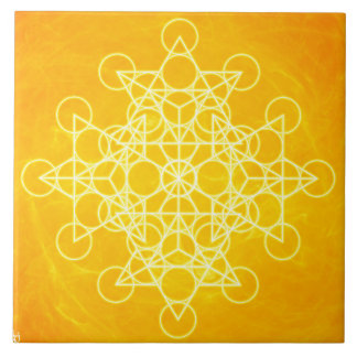 Azulejo De Cerâmica Amarelo brilhante da geometria sagrado da mandala