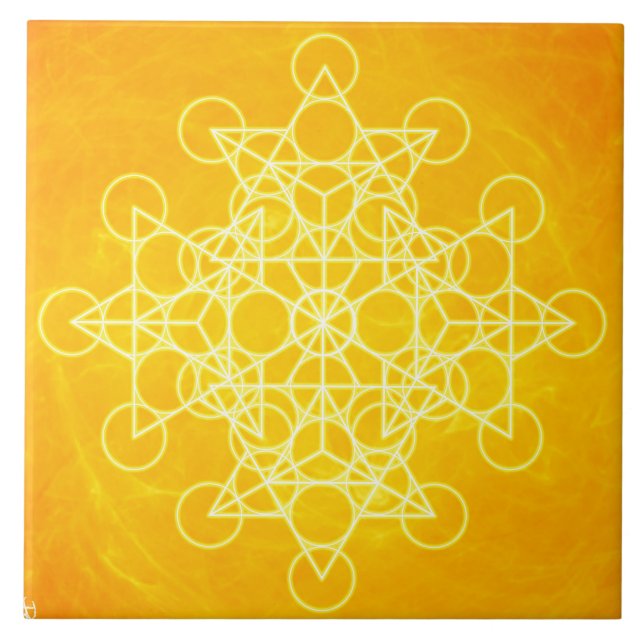 Azulejo De Cerâmica Amarelo brilhante da geometria sagrado da mandala (Frente)