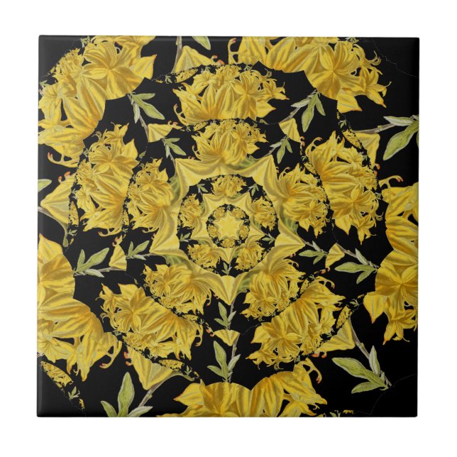 Azulejo De Cerâmica Amarelo e preto Azalea arte fractal (Frente)