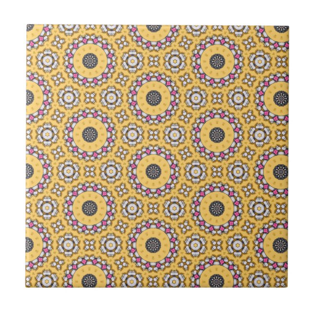 Azulejo De Cerâmica Amarelo e Rosa (Frente)