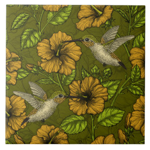 Azulejo De Cerâmica Amarelo e verde tropicais noturnos