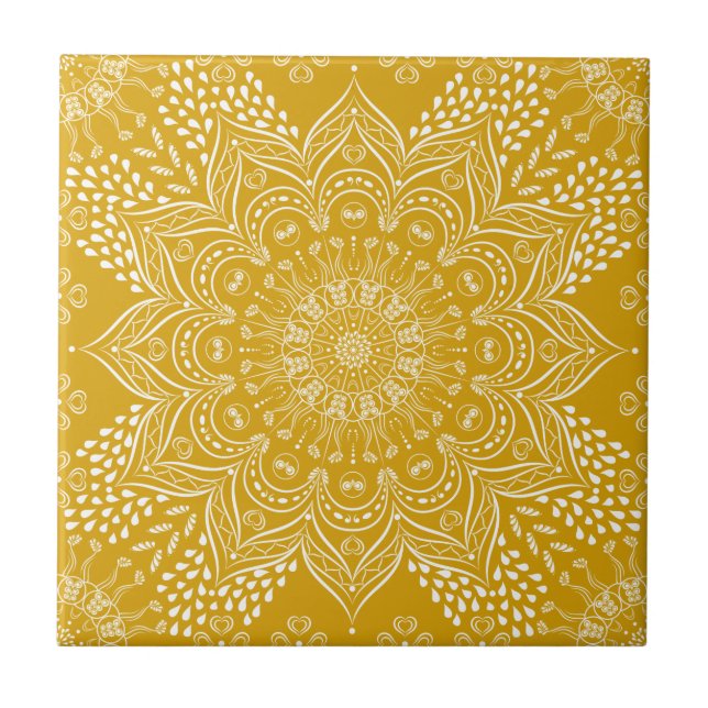 Azulejo De Cerâmica Amarelo Elegante de mostarda (Frente)