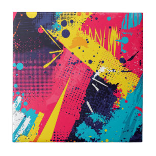 Azulejo De Cerâmica Amarelo Elétrico Magenta Grunge Urbano Meia-Tinta