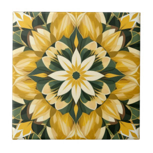 Azulejo De Cerâmica Amarelo-Manteiga, Floral Verde