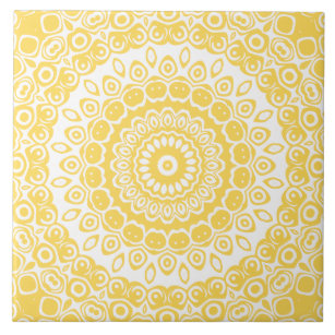 Azulejo De Cerâmica Amarelo-mostarda branco Mandala caleidoscópio