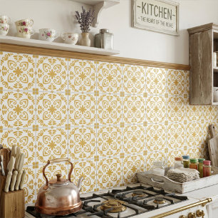 Azulejo De Cerâmica Amarelo Mostarda Mediterrâneo Rústico Branco