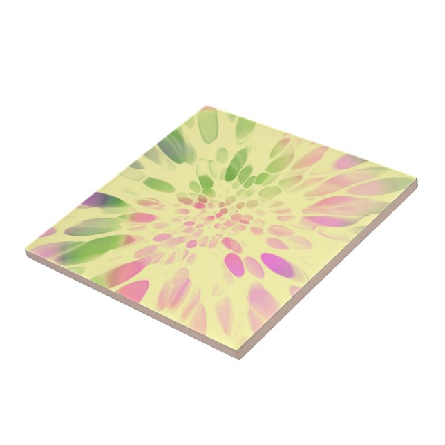 Azulejo De Cerâmica amarelo rosa e tie-dye verde (Lateral)