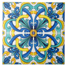 Azulejo De Cerâmica Amarelo Russo E Azul Mediterrâneo